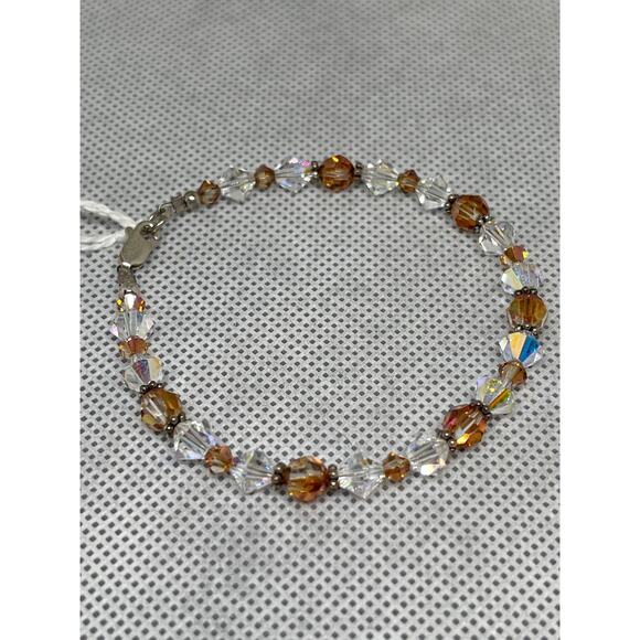 Copper Rounds Clear Bicones - Handcrafted Austrian Crystal Beaded Bracelet - Picture 3 of 4